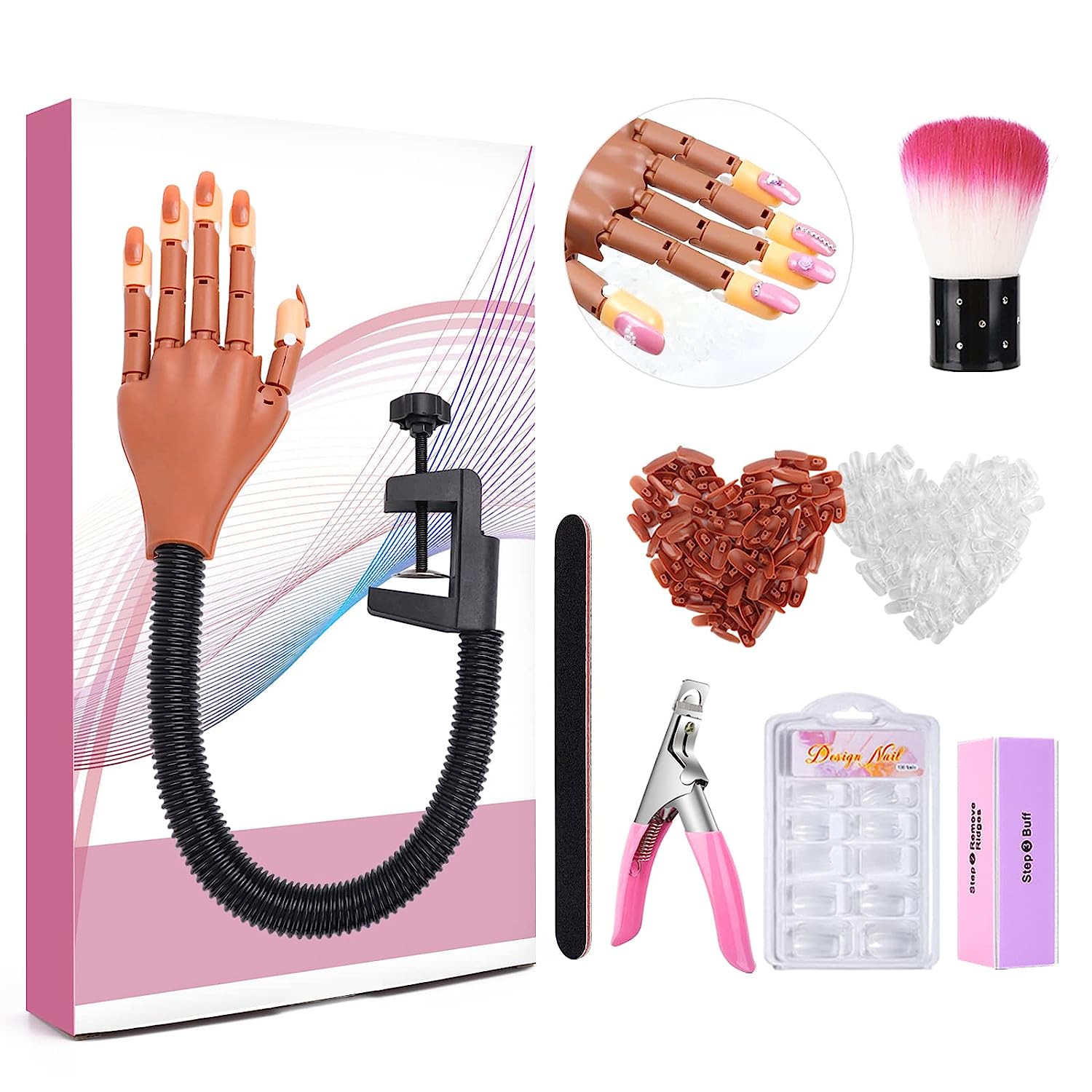 Nails Trainning Practice Hand For Acrylic Nail, Adjustable Fake Model Hands  For Nails Practice, Flexible Movable Nail Tools Kits With Nail File, Nail